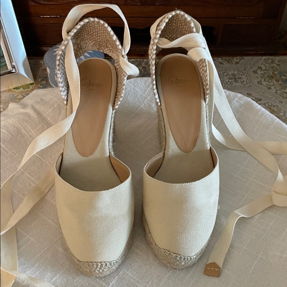 Elegant Cream Espadrille Wedge Sandals EU 38 US 7.5 - Picture 4 of 15